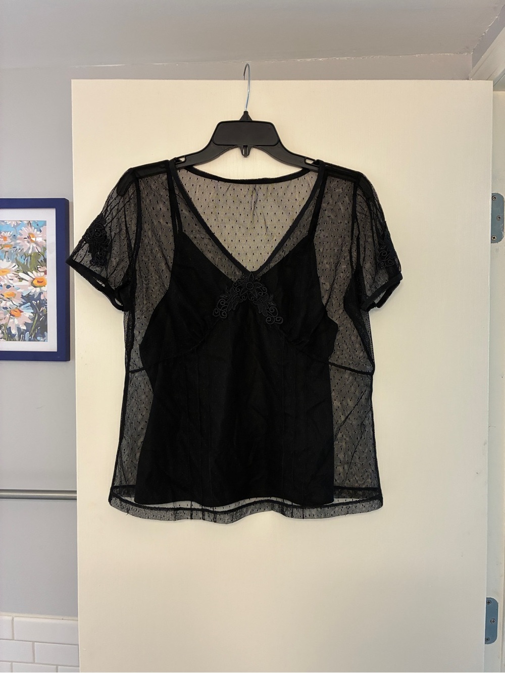 Vintage Black Sheer Overlay Camisole Blouse Set Whimsigoth Fairycore